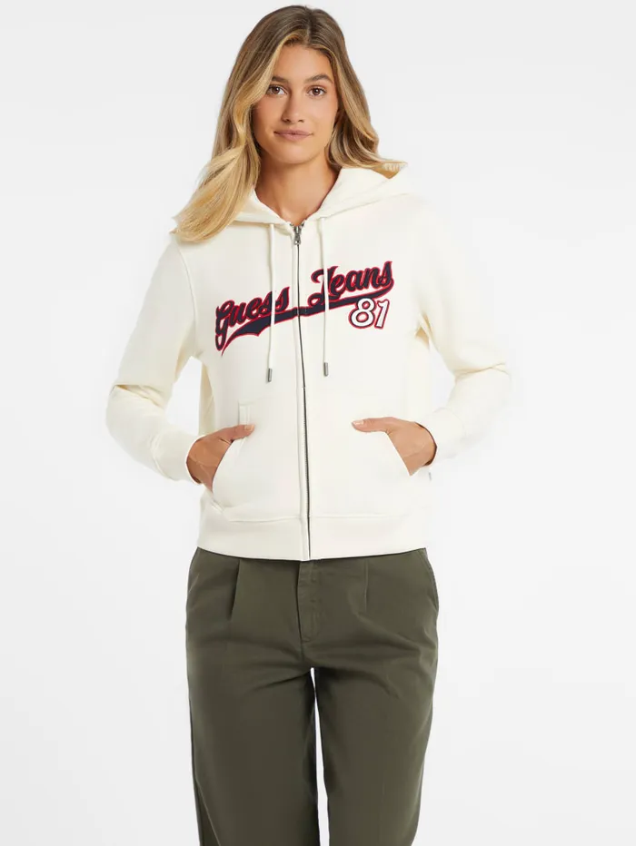 GUESS Hoodies and Sweaters Classic Logo Patch ZipUp Hoodie White 8211 Women