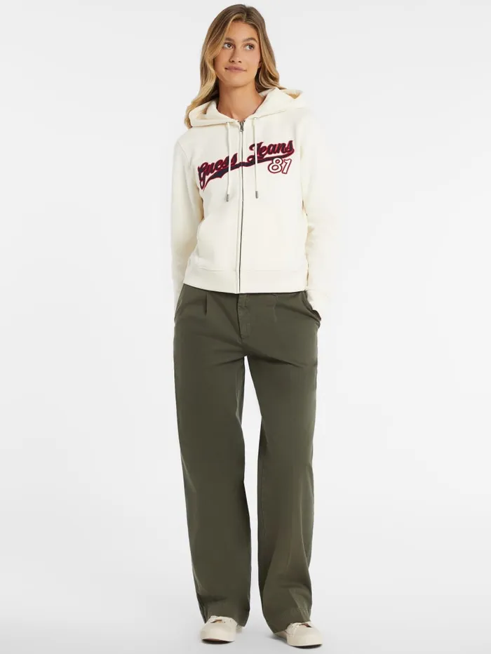 GUESS Hoodies and Sweaters Classic Logo Patch ZipUp Hoodie White 8211 Women