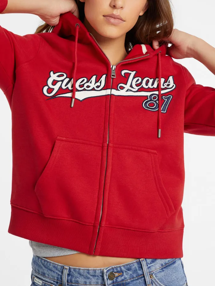 GUESS Hoodies and Sweaters Classic Logo Patch ZipUp Hoodie White 8211 Women