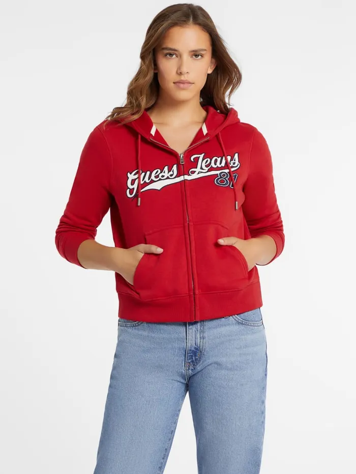 GUESS Hoodies and Sweaters Classic Logo Patch ZipUp Hoodie White 8211 Women