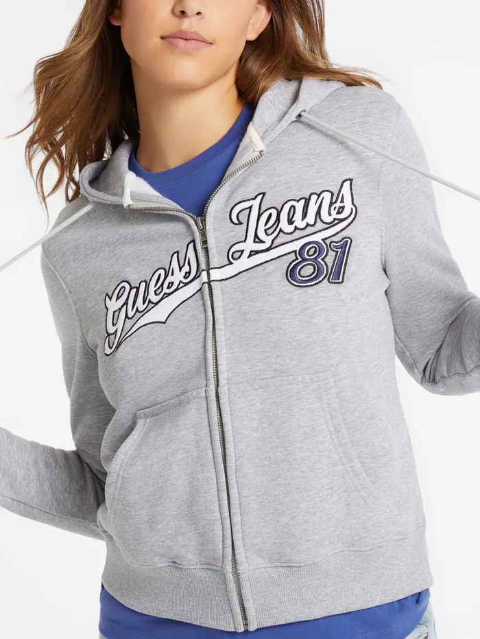 GUESS Hoodies and Sweaters Classic Logo Patch ZipUp Hoodie White 8211 Women