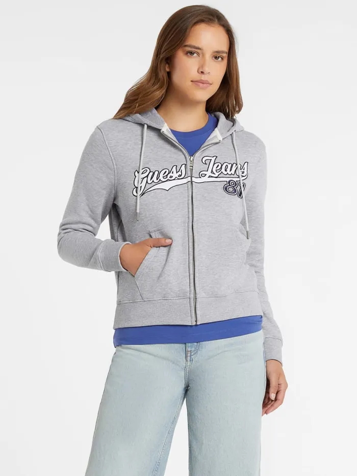 GUESS Hoodies and Sweaters Classic Logo Patch ZipUp Hoodie White 8211 Women
