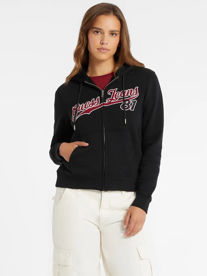GUESS Hoodies and Sweaters Classic Logo Patch ZipUp Hoodie White 8211 Women