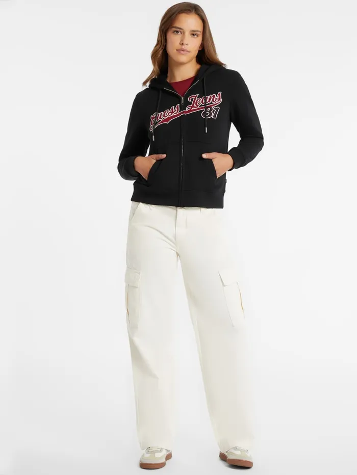 GUESS Hoodies and Sweaters Classic Logo Patch ZipUp Hoodie White 8211 Women