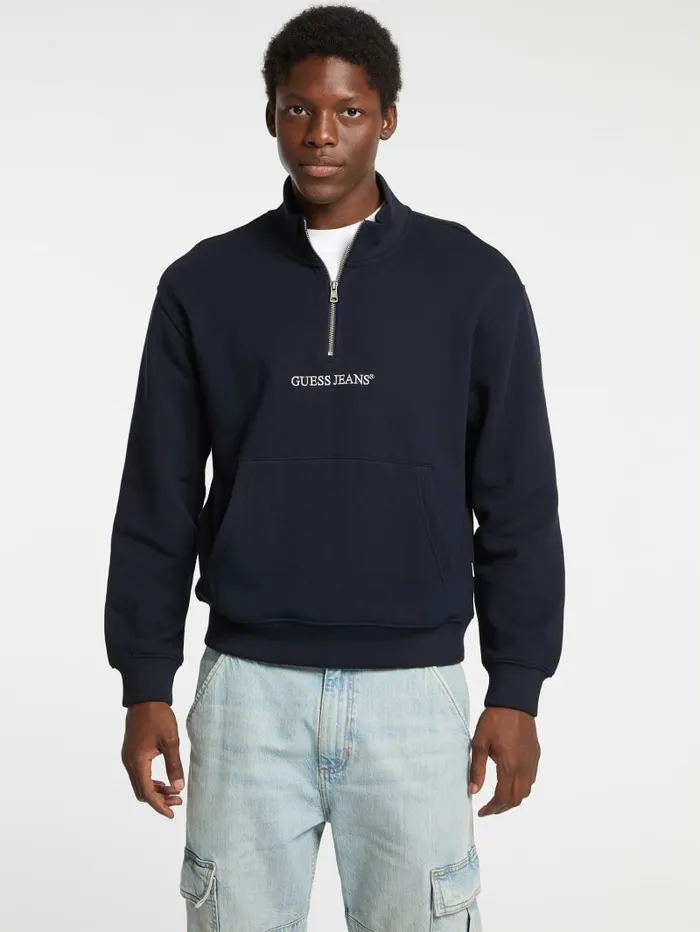 GUESS Hoodies and Sweaters Eco HalfZip Logo Sweater Blue 8211 Men