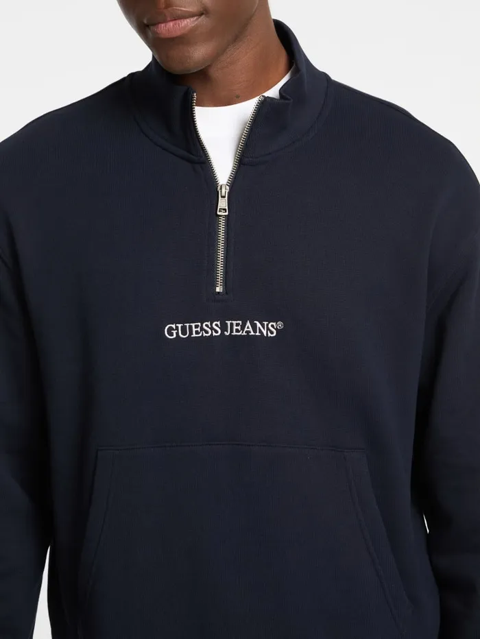 GUESS Hoodies and Sweaters Eco HalfZip Logo Sweater Blue 8211 Men