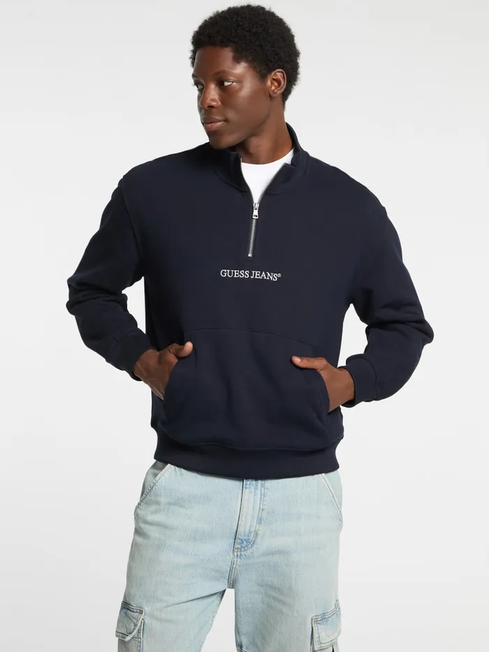 GUESS Hoodies and Sweaters Eco HalfZip Logo Sweater Blue 8211 Men