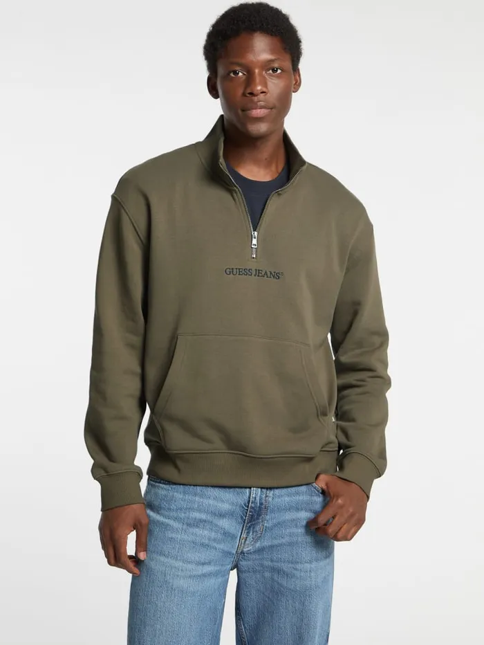 GUESS Hoodies and Sweaters Eco HalfZip Logo Sweater Blue 8211 Men