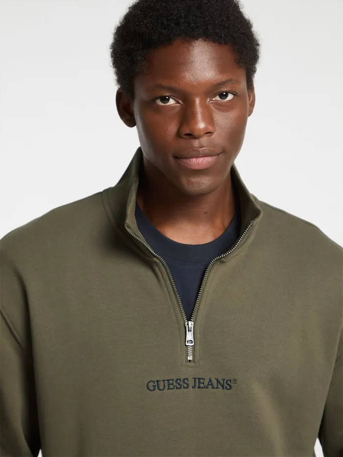 GUESS Hoodies and Sweaters Eco HalfZip Logo Sweater Blue 8211 Men