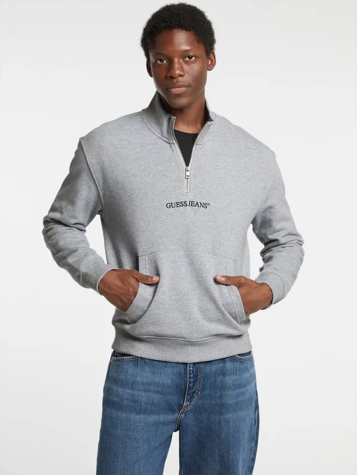 GUESS Hoodies and Sweaters Eco HalfZip Logo Sweater Blue 8211 Men