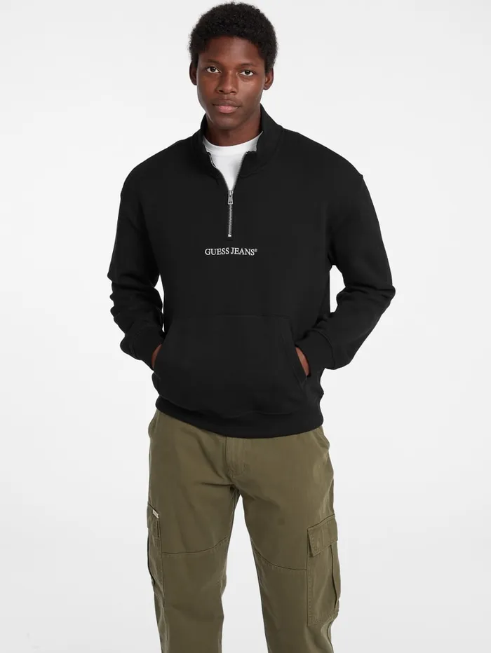 GUESS Hoodies and Sweaters Eco HalfZip Logo Sweater Blue 8211 Men