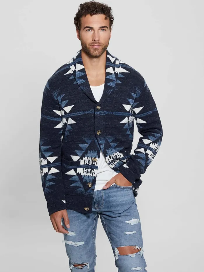 GUESS Hoodies and Sweaters Efisio Southwest Cardigan Blue 8211 Men
