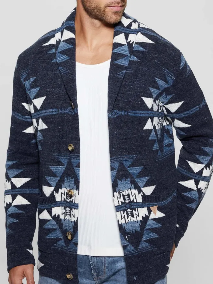 GUESS Hoodies and Sweaters Efisio Southwest Cardigan Blue 8211 Men