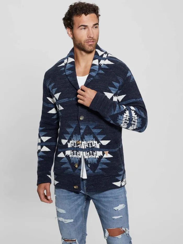 GUESS Hoodies and Sweaters Efisio Southwest Cardigan Blue 8211 Men
