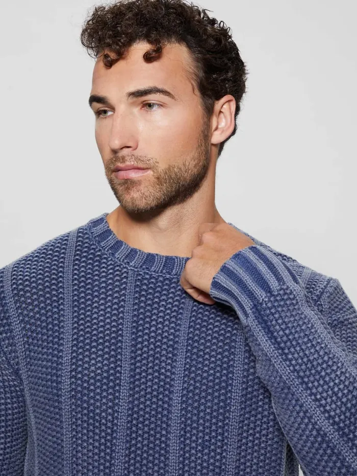 GUESS Hoodies and Sweaters Eli Treated Stitched Sweater Blue 8211 Men