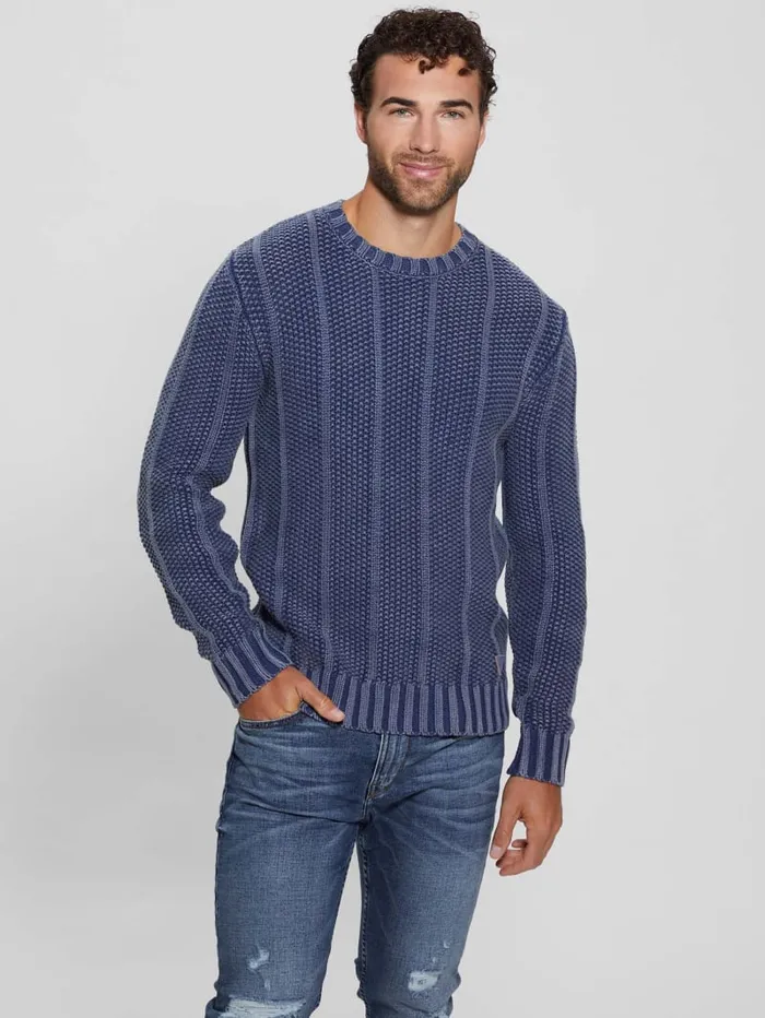 GUESS Hoodies and Sweaters Eli Treated Stitched Sweater Blue 8211 Men
