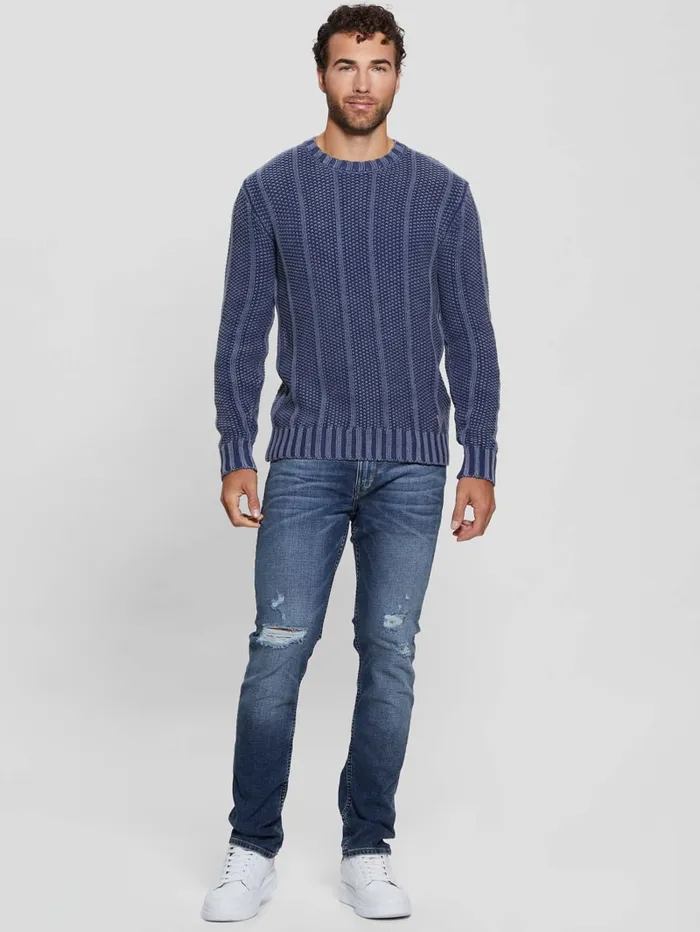 GUESS Hoodies and Sweaters Eli Treated Stitched Sweater Blue 8211 Men