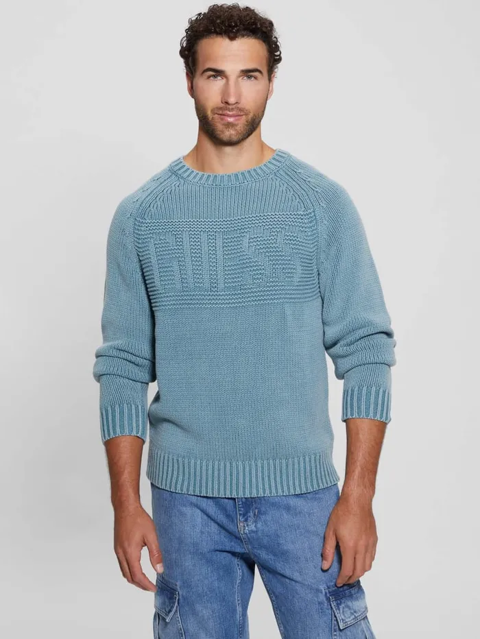 GUESS Hoodies and Sweaters Ellery Stitched Logo Sweater Blue 8211 Men