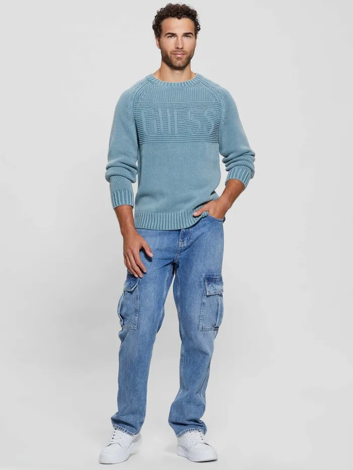 GUESS Hoodies and Sweaters Ellery Stitched Logo Sweater Blue 8211 Men