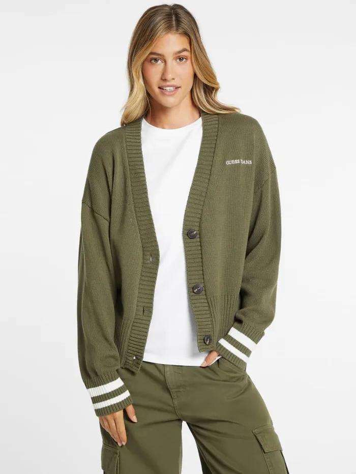 GUESS Hoodies and Sweaters Embroidered Logo Varsity Cardigan Green 8211 Women
