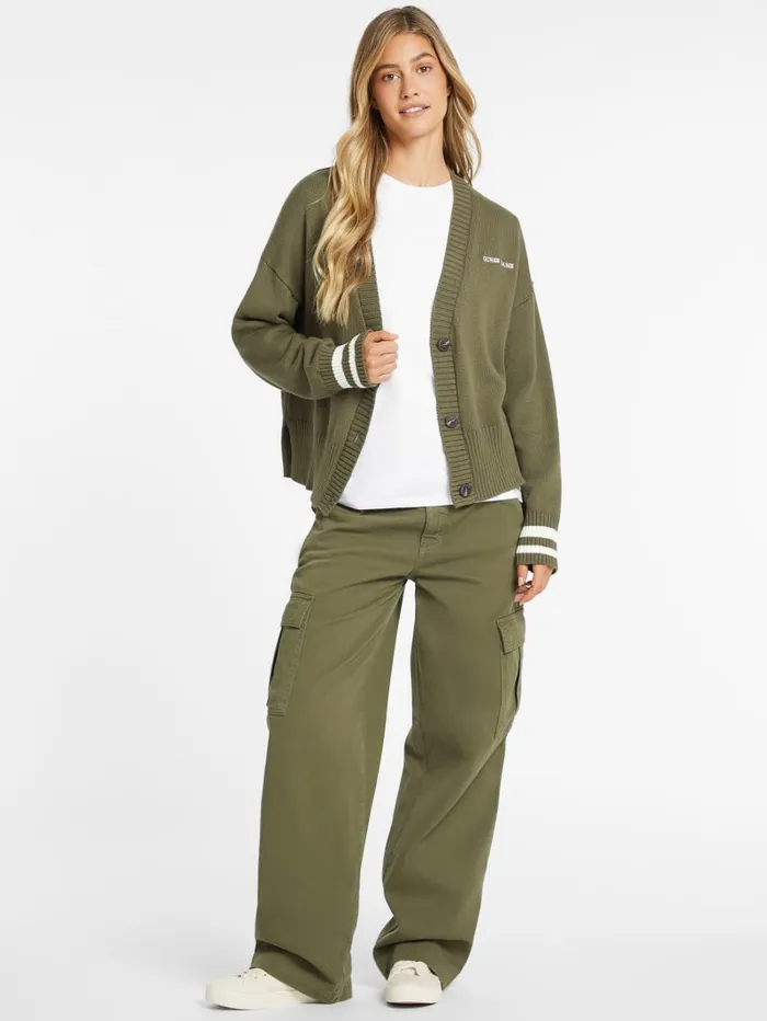 GUESS Hoodies and Sweaters Embroidered Logo Varsity Cardigan Green 8211 Women