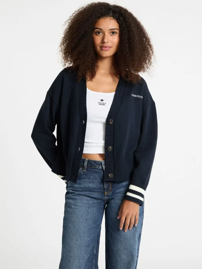 GUESS Hoodies and Sweaters Embroidered Logo Varsity Cardigan Green 8211 Women