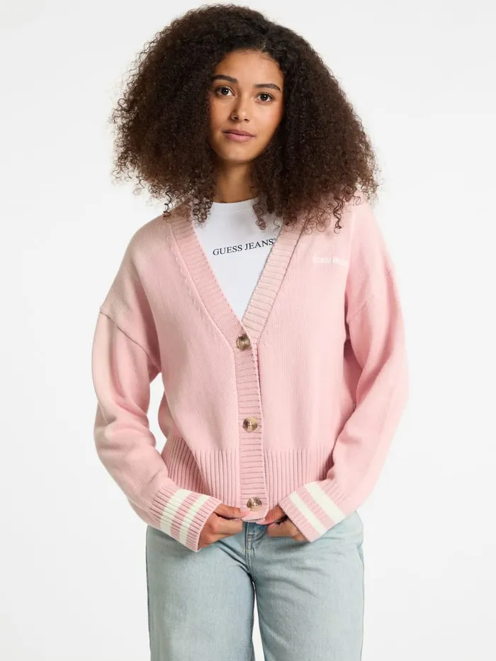 GUESS Hoodies and Sweaters Embroidered Logo Varsity Cardigan Pink 8211 Women