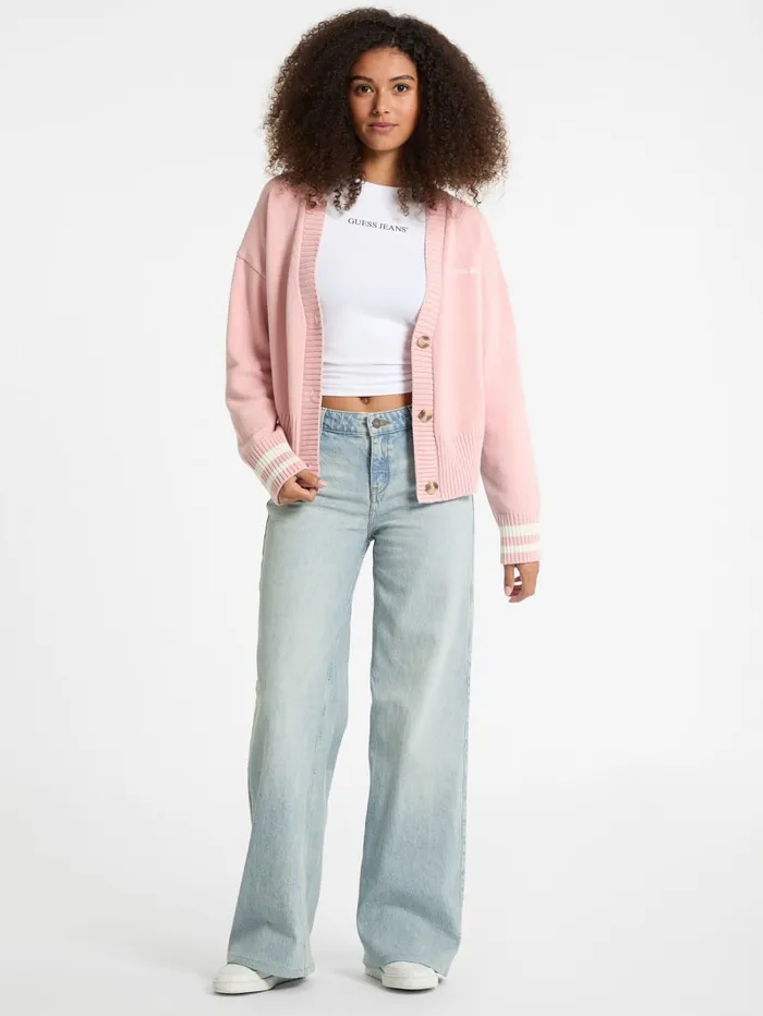 GUESS Hoodies and Sweaters Embroidered Logo Varsity Cardigan Pink 8211 Women