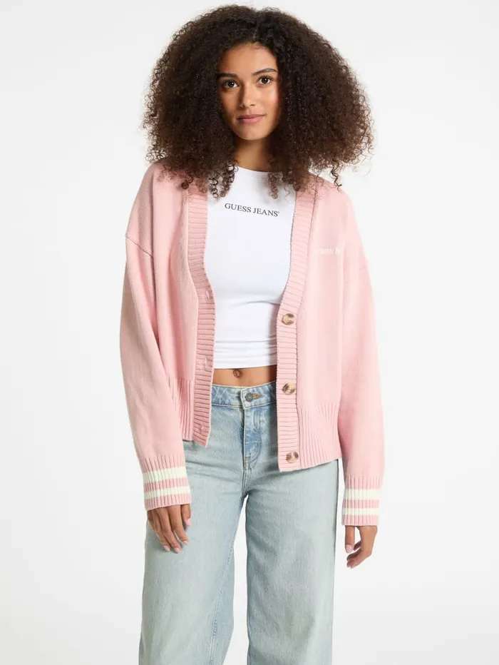GUESS Hoodies and Sweaters Embroidered Logo Varsity Cardigan Pink 8211 Women