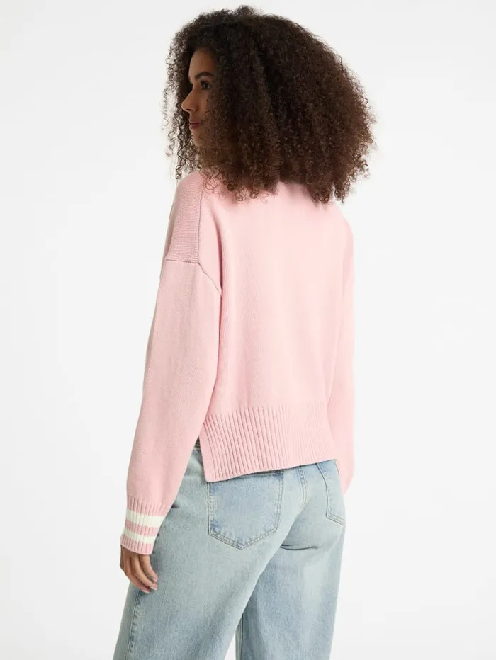 GUESS Hoodies and Sweaters Embroidered Logo Varsity Cardigan Pink 8211 Women