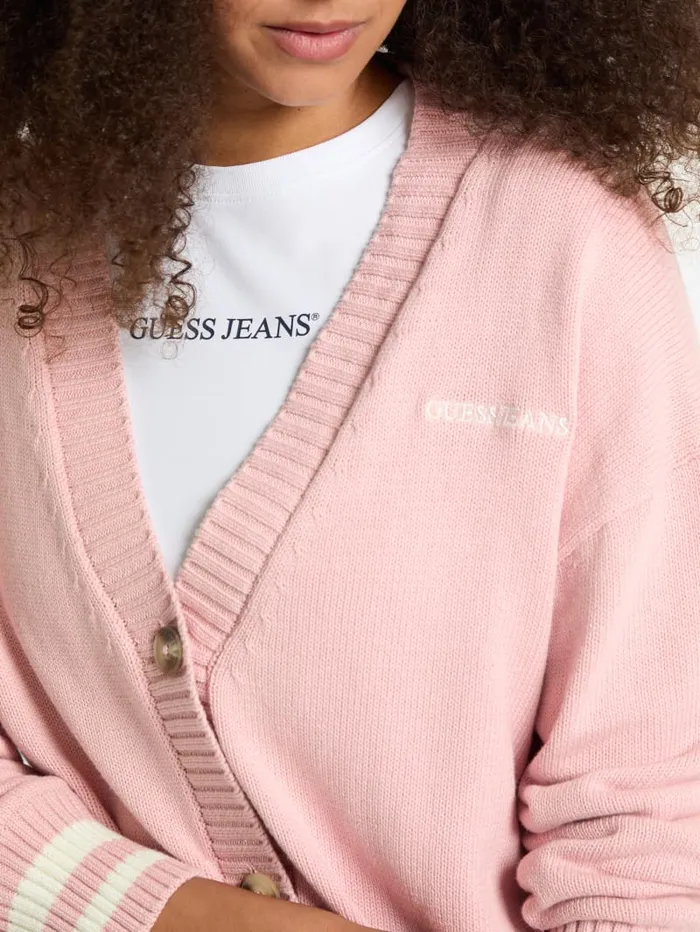 GUESS Hoodies and Sweaters Embroidered Logo Varsity Cardigan Pink 8211 Women