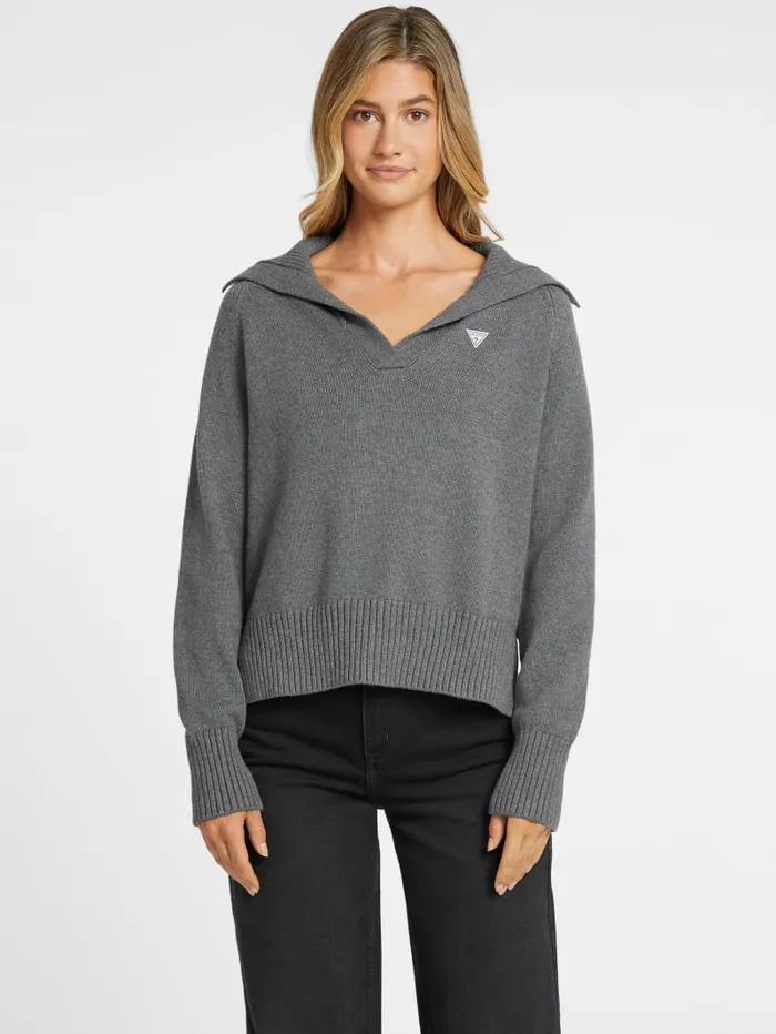 GUESS Hoodies and Sweaters Mini Triangle Polo Sweater Black 8211 Women