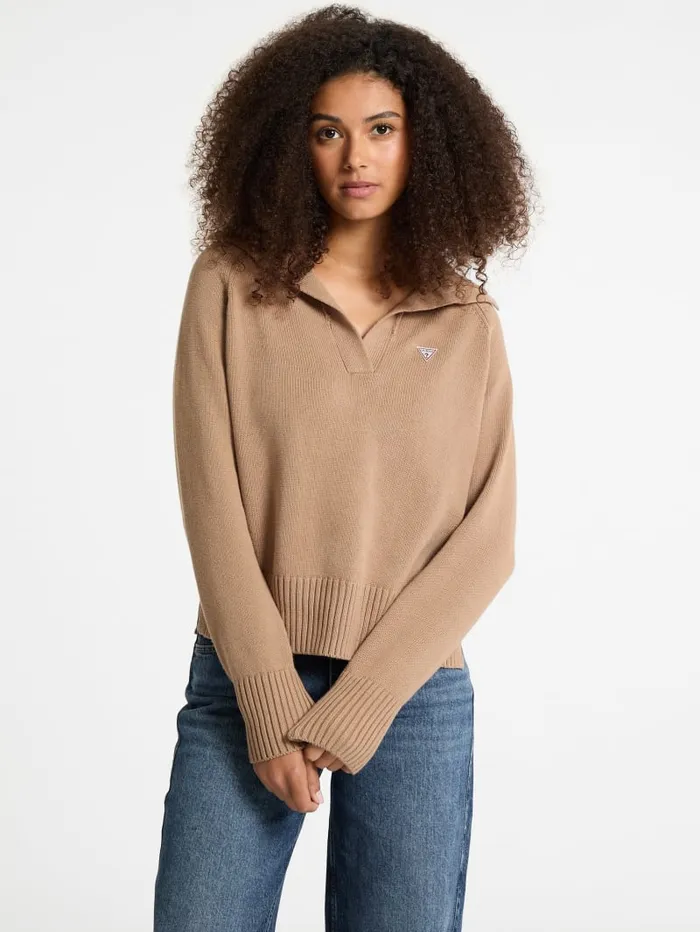 GUESS Hoodies and Sweaters Mini Triangle Polo Sweater Black 8211 Women