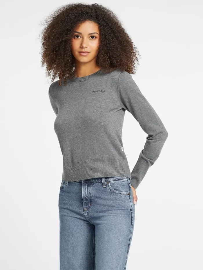 GUESS Hoodies and Sweaters Silk And WoolBlend Crew Logo Sweater Black 8211 Women