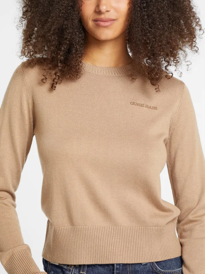 GUESS Hoodies and Sweaters Silk And WoolBlend Crew Logo Sweater Black 8211 Women