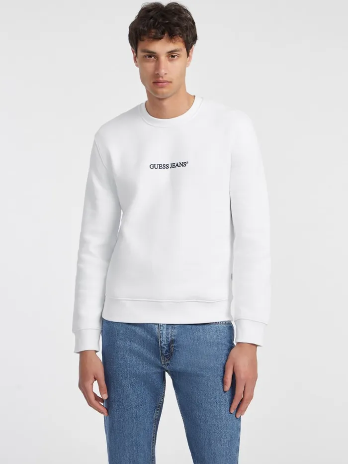 GUESS Hoodies and Sweaters Slim Logo Crewneck Sweatshirt White 8211 Men