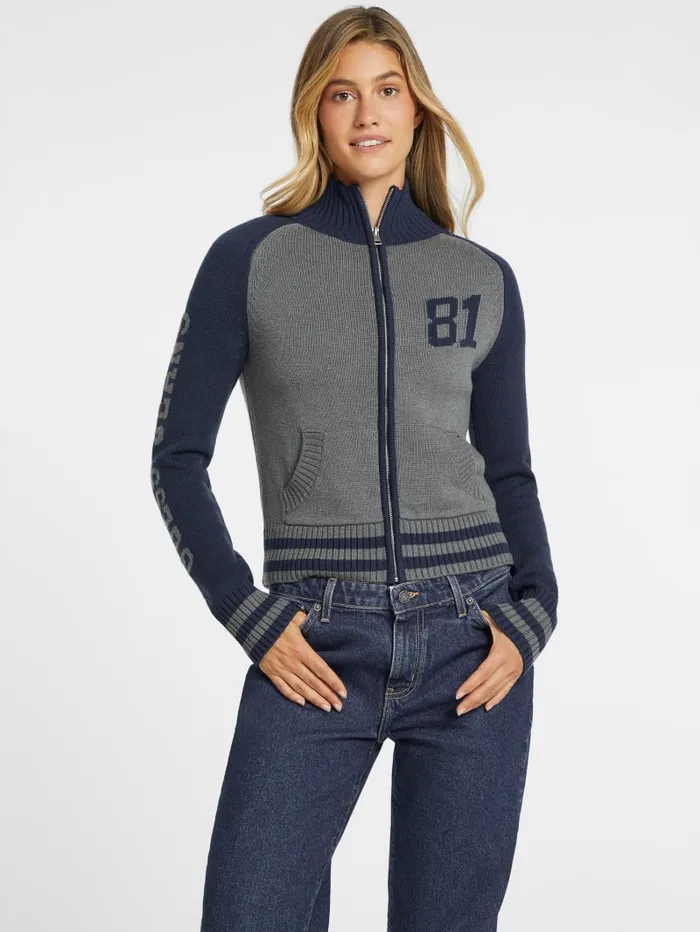 GUESS Hoodies and Sweaters WoolBlend Varsity Logo Zip Sweater Red 8211 Women