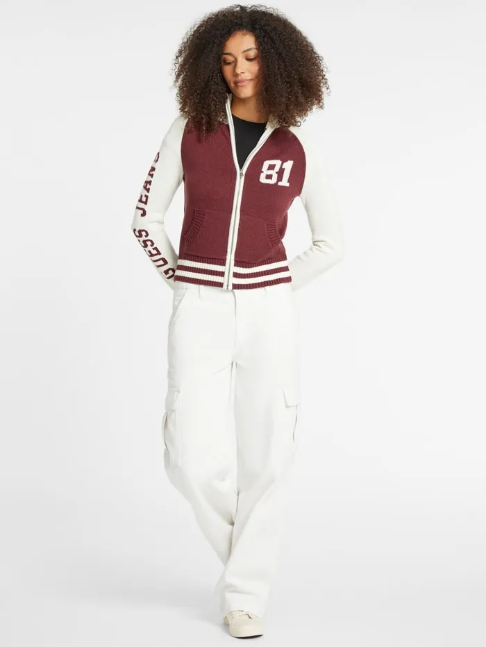 GUESS Hoodies and Sweaters WoolBlend Varsity Logo Zip Sweater Red 8211 Women