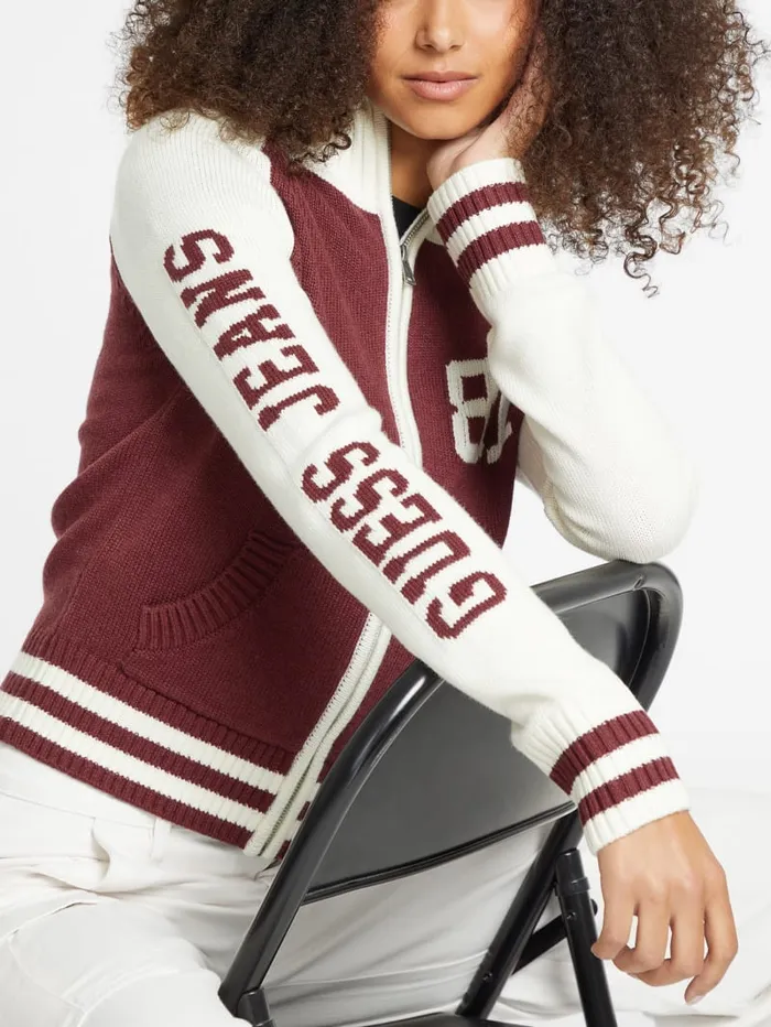 GUESS Hoodies and Sweaters WoolBlend Varsity Logo Zip Sweater Red 8211 Women