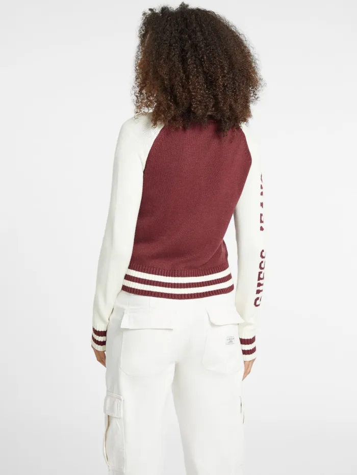 GUESS Hoodies and Sweaters WoolBlend Varsity Logo Zip Sweater Red 8211 Women