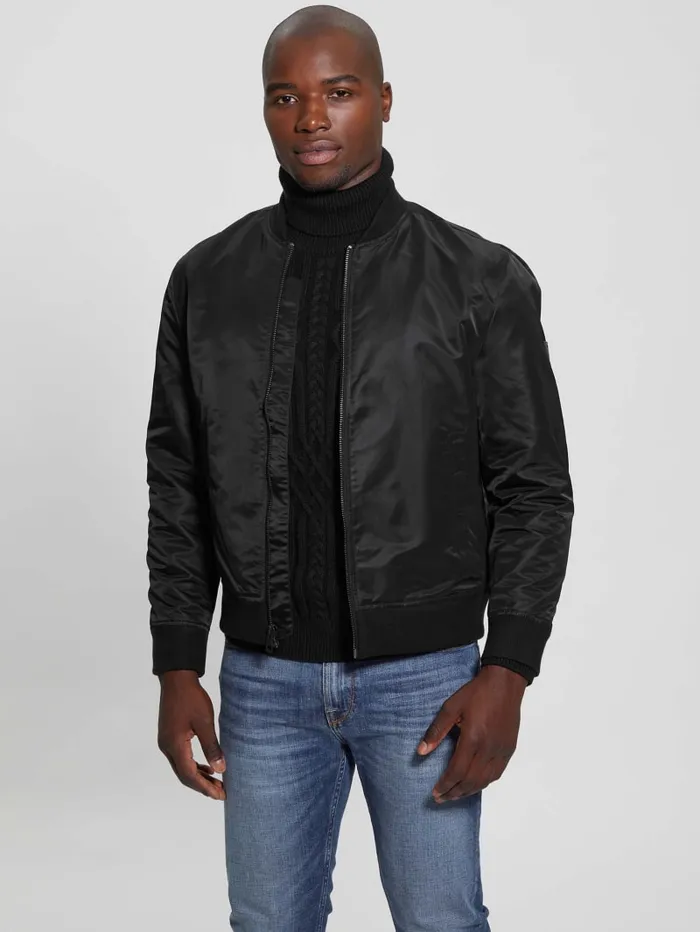 GUESS Jackets and Coats Ace Satin Flight Jacket Black 8211 Men