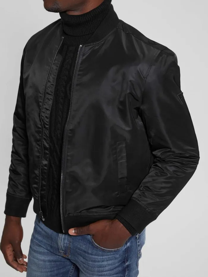 GUESS Jackets and Coats Ace Satin Flight Jacket Black 8211 Men