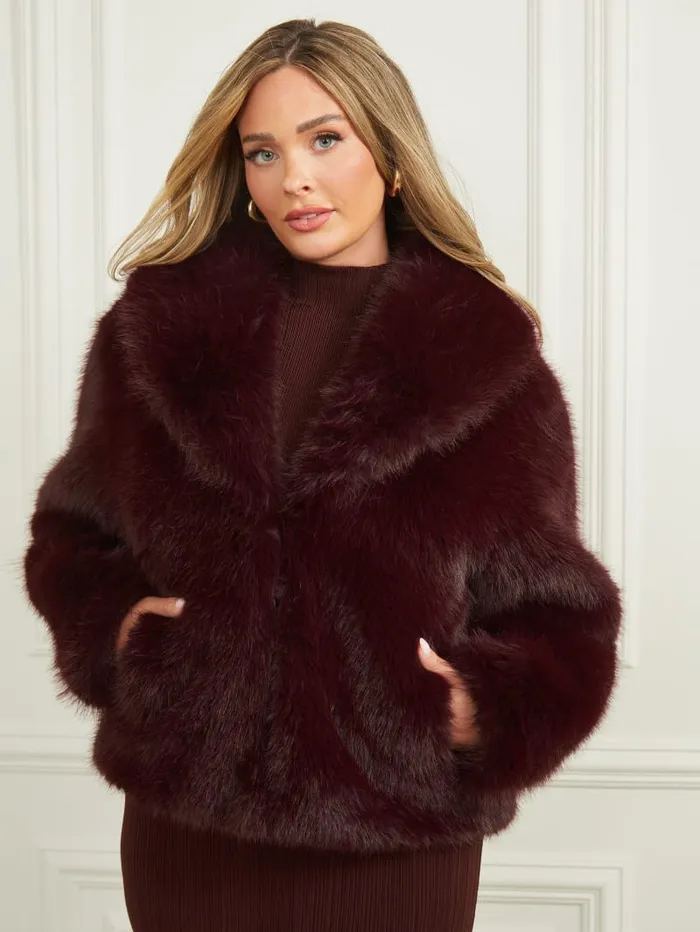 GUESS Jackets and Coats Audrey FauxFur Coat Purple 8211 Women
