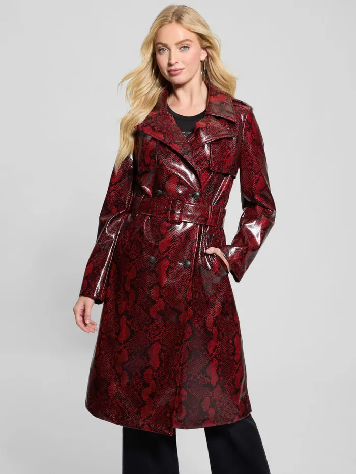 GUESS Jackets and Coats Briana FauxLeather Trench Coat Red 8211 Women