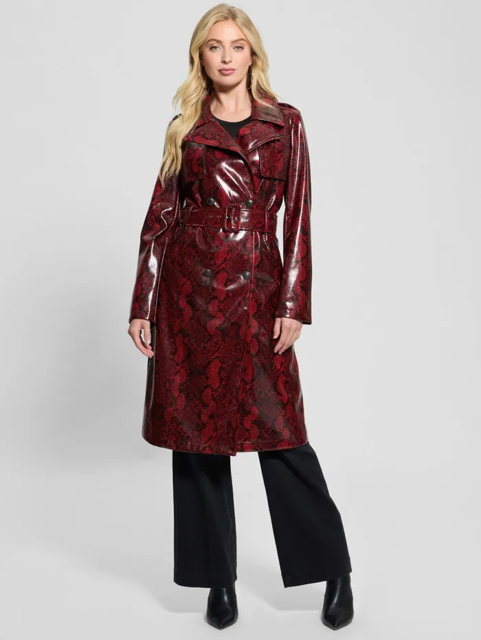 GUESS Jackets and Coats Briana FauxLeather Trench Coat Red 8211 Women