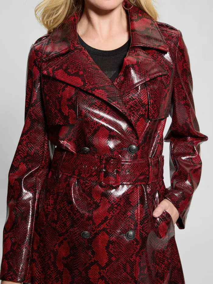 GUESS Jackets and Coats Briana FauxLeather Trench Coat Red 8211 Women