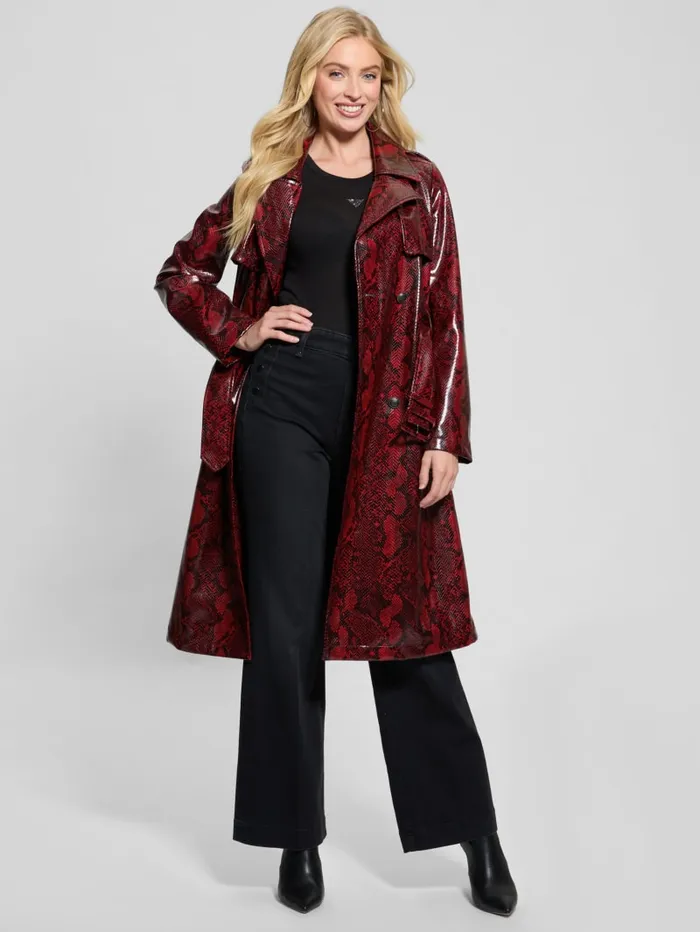 GUESS Jackets and Coats Briana FauxLeather Trench Coat Red 8211 Women
