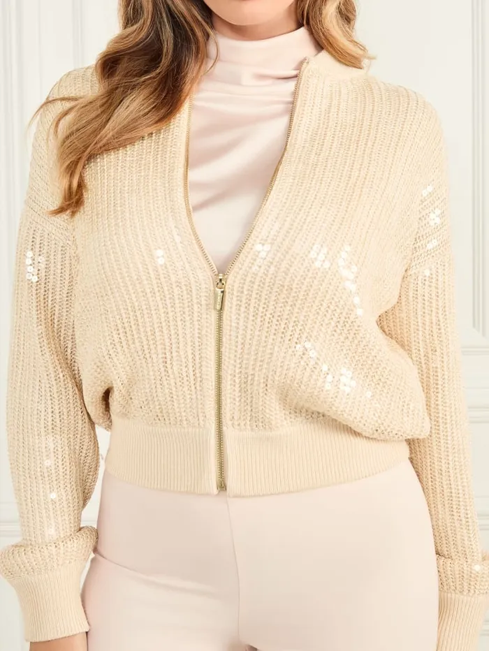 GUESS Jackets and Coats Claudia Sequins Sweater Jacket Neutral 8211 Women