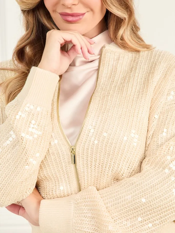 GUESS Jackets and Coats Claudia Sequins Sweater Jacket Neutral 8211 Women