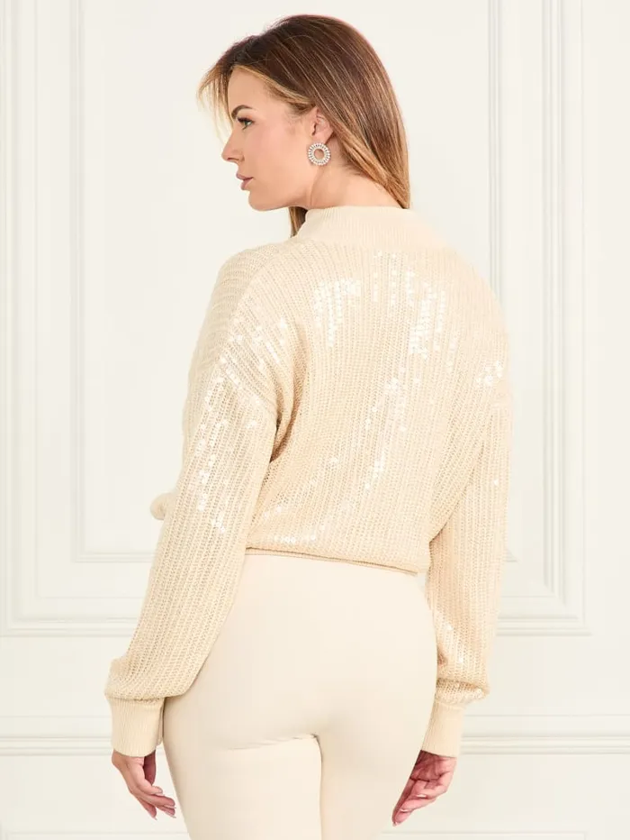 GUESS Jackets and Coats Claudia Sequins Sweater Jacket Neutral 8211 Women